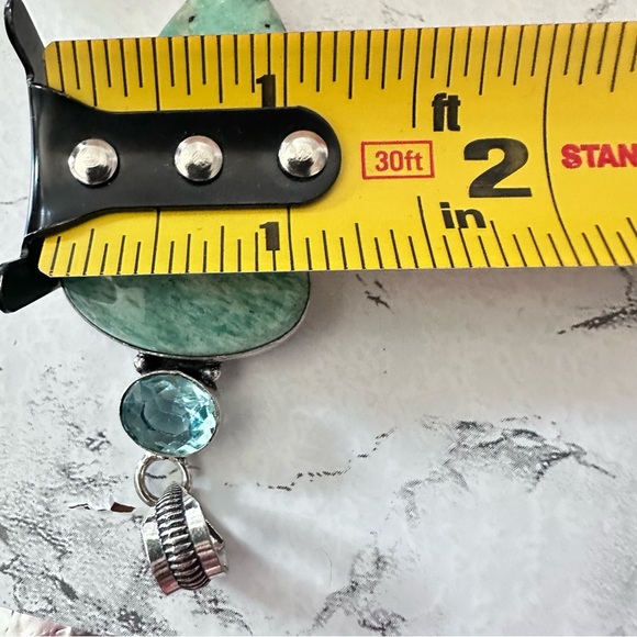Pendant Amazoite And Aquamarine 3 Large Gemstones Stones Silver Tone Gift 3331 - Picture 6 of 7